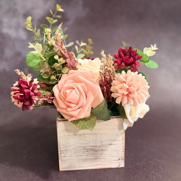 Fall Faux Floral Arrangement in Rustic Wooden Box – Home or Office Decor - Picture 4 of 13